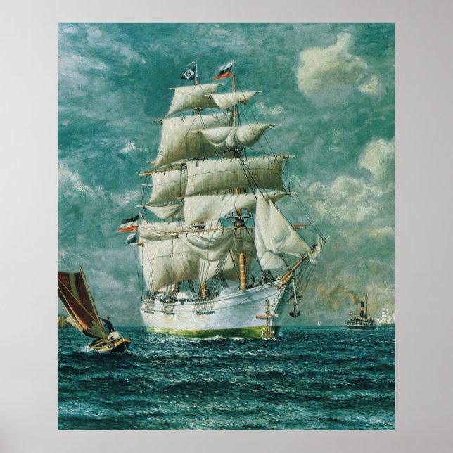 Vintage Large White Sailboat Painting (1895) Poster (Front)