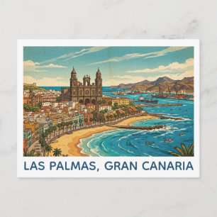 Vintage Las Palmas, Gran Canaria Panoramic View Postcard
