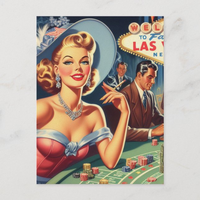Vintage Las Vegas Casino Pin Up Postcard (Front)