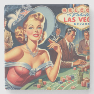 Vintage Las Vegas Casino Pin Up Stone Coaster