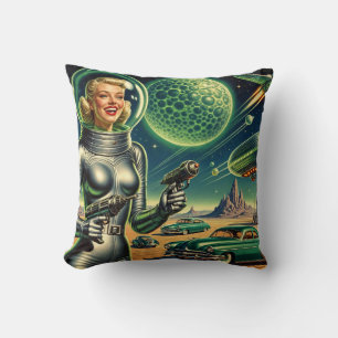 Vintage Laser Beam Pin-Up Throw Pillow