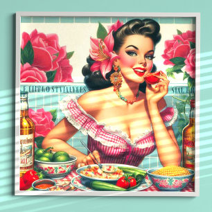 Vintage Latina Pin-Up Painting Poster
