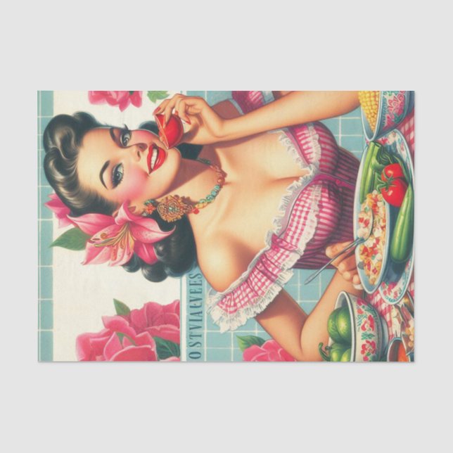 Vintage Latina Pin-Up Painting Tissue Paper (Front)