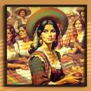Vintage Latina Woman Painting Poster