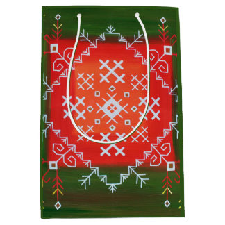 Vintage Latvian folk art with symbols oil painting Medium Gift Bag