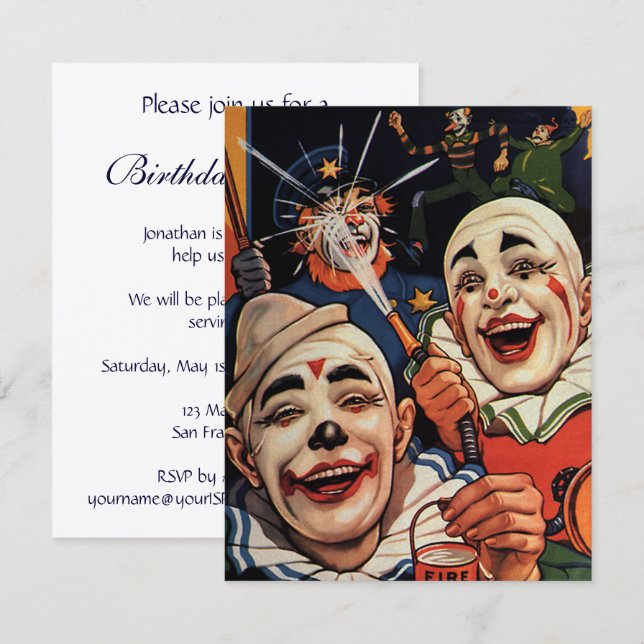Vintage Laughing Circus Clowns Birthday Party Invitation (Front/Back)
