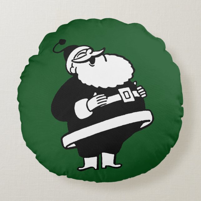 Vintage Laughing Santa On Christmas Green  Round Pillow (Front)