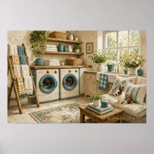 Vintage Laundry Room Bunny Wall Art Print