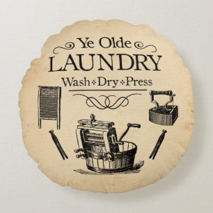 Vintage Laundry Room Round Pillow