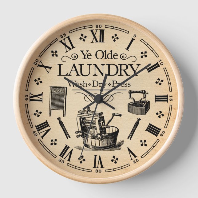 Vintage Laundry Room Wall Clock (Front)