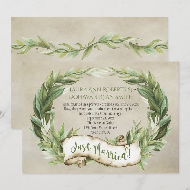 Vintage Laurel Wreath Banner Reception Only Invitation (Front/Back)
