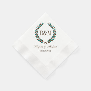 Vintage Laurel Wreath Wedding Monogram Napkin