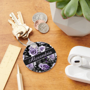 Vintage Lavender and Grey Rose Monogram Keychain