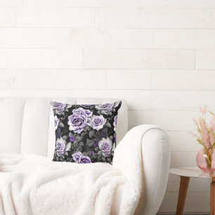 Vintage Lavender and Grey Rose  Throw Pillow