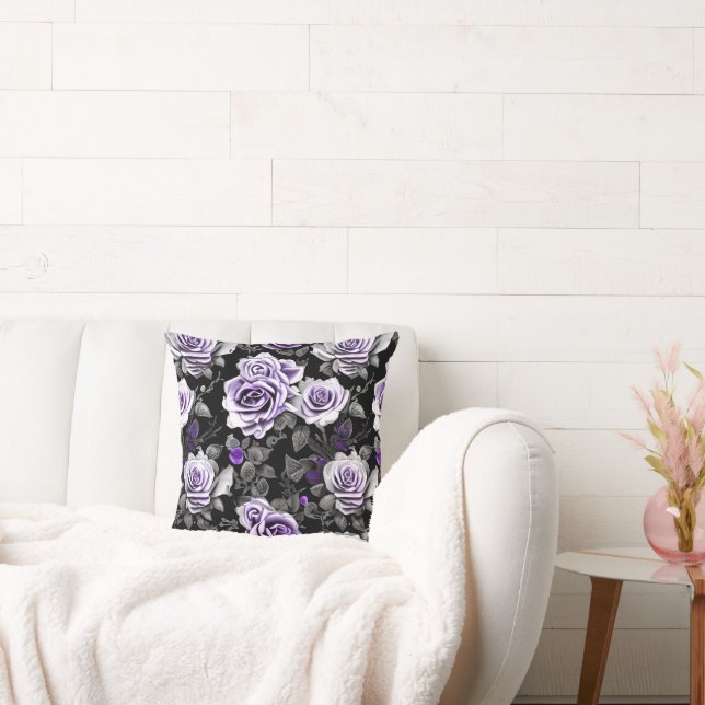 Vintage Lavender and Grey Rose  Throw Pillow (Couch)