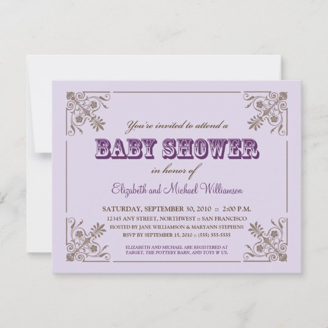 Vintage Lavender Baby Shower Invitation (Front)