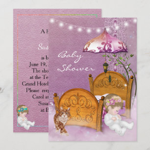 Vintage Lavender Baby Shower Invitation with crib