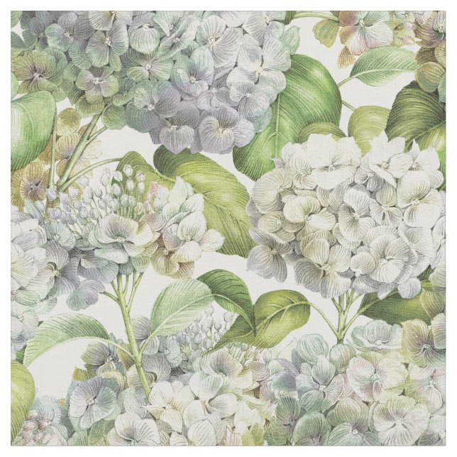 Vintage Lavender Blue Hydrangea Floral Pattern Fabric (Close Up)