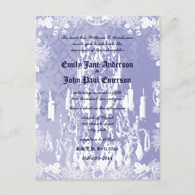Vintage Lavender Chandelier Purple Wedding Invitation Postcard (Front)