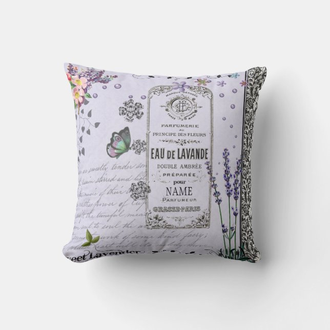 Vintage Lavender Collage purple pillow (Front)