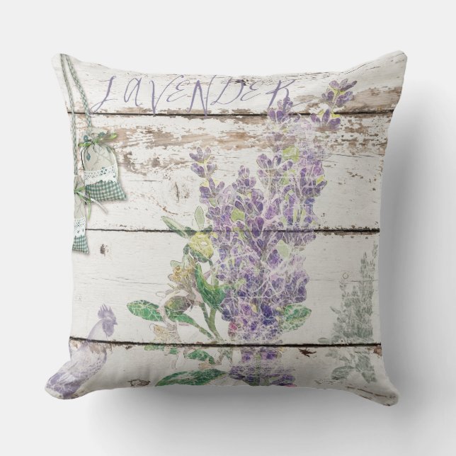 Vintage Lavender Cotton Throw Pillow 20" x 20" (Front)