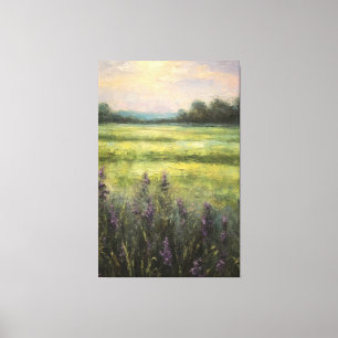 Vintage Lavender Fields Oil Painting on Canvas Print
