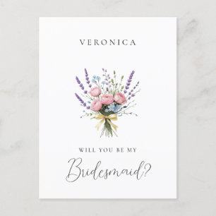 Vintage Lavender Floral Bridesmaid Proposal Postcard