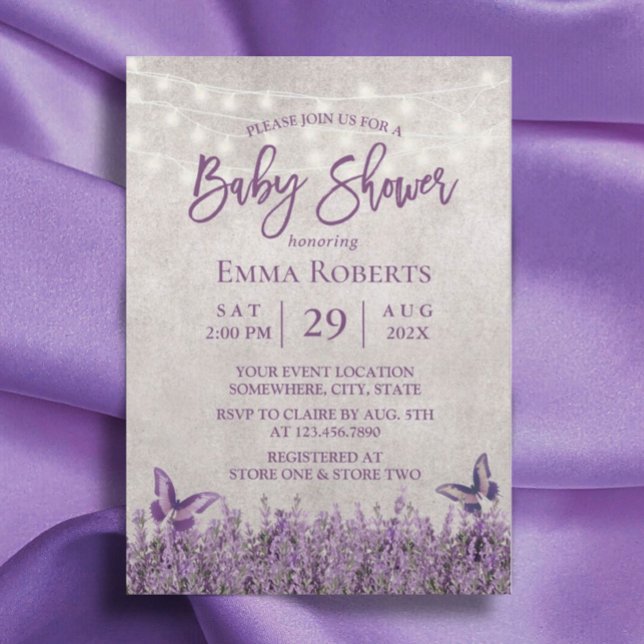 Vintage Lavender Floral Butterfly Baby Shower Invitation (Creator Uploaded)