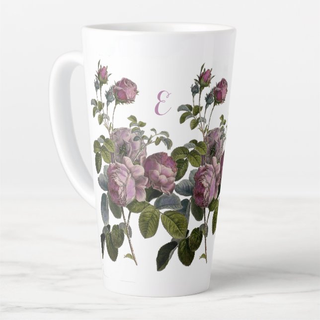 Vintage Lavender Floral Large White Latte Mug (Left Angle)