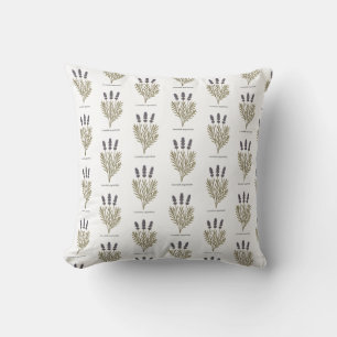 Vintage Lavender Flower Illustration Throw Pillow