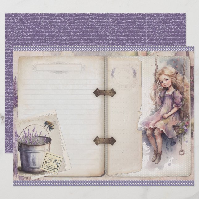 Vintage Lavender Journal Paper Sheet (Front/Back)