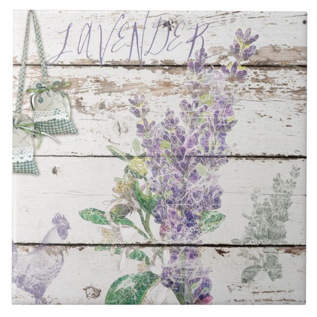 Vintage Lavender Large Ceramic Photo Tile (Front)