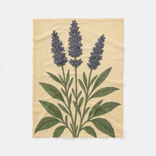 Vintage Lavender on Weathered Paper Fleece Blanket (Front)