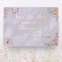 Vintage Lavender Peony Foil Save The Date Card