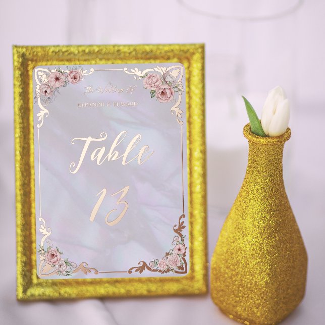 Vintage Lavender Peony Foil Table Number Card (Creator Uploaded)