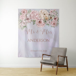 Vintage Lavender Peony Wedding Backdrop Tapestry