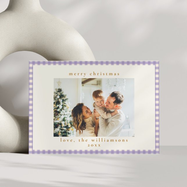 Vintage Lavender Plaid Custom Photo Christmas Holiday Card (Creator Uploaded)