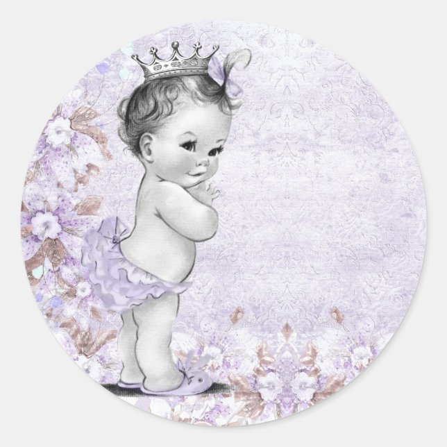 Vintage Lavender Purple Baby Shower Stickers (Front)