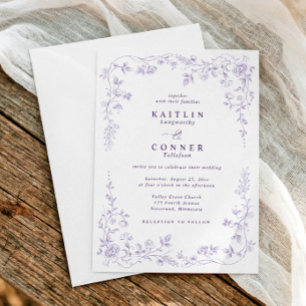 Vintage Lavender Purple French Floral Wedding Invitation
