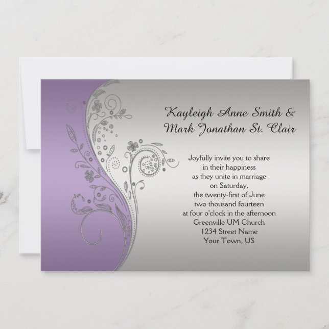 Vintage Lavender Purple Silver Wedding Invitation (Front)