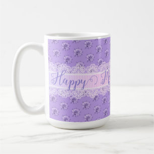 Vintage Lavender Roses and Lace Personalized  Coffee Mug
