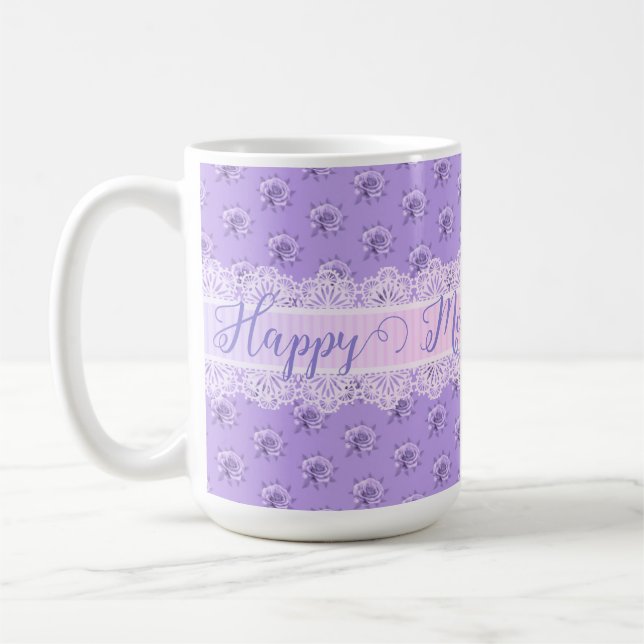 Vintage Lavender Roses and Lace Personalized  Coffee Mug (Left)
