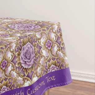 Vintage Lavender Roses Gold Elegant Personalize Tablecloth