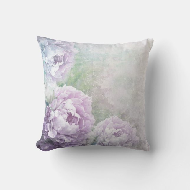 Vintage Lavender Roses Outdoor Pillow (Front)