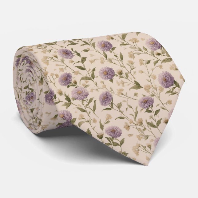 Vintage Lavender Wildflower Personalized Wedding Tie (Rolled)