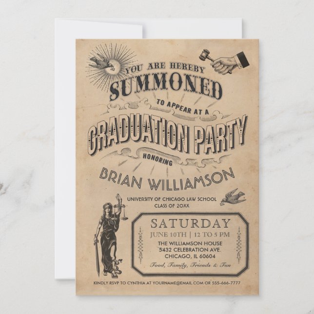 Vintage Law School Graduation Invitation Retro (Front)
