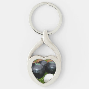 Vintage Lawn Bowls And Jack, Metal Keyring 