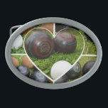 Vintage Lawn Bowls Collection,  Belt Buckle<br><div class="desc">Pictured are vintage lawn bowls in a heart shaped photo collage collection</div>