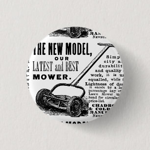 Vintage lawn mower advert 1 inch round button