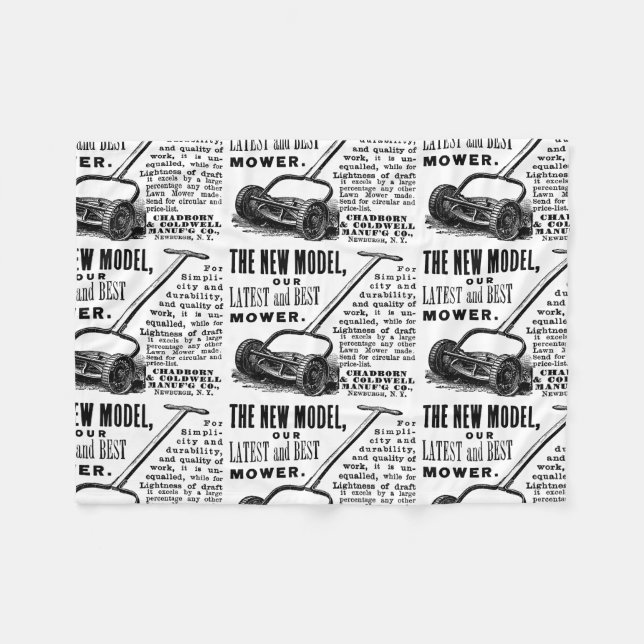 Vintage lawn mower advert fleece blanket (Front (Horizontal))